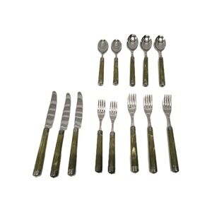 EME Flatware Napoleon 13  Pcs Stainless Green/Silver Marbled 18/10 Italy
